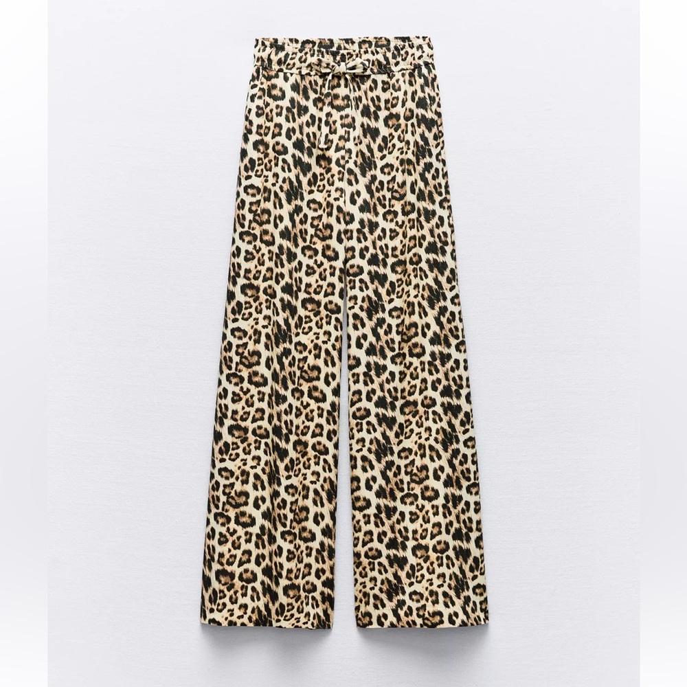 🆕 Zara Animal Print Linen Blend Pants